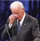  ?? JAE C. HONG/AP ?? Former Vice President Joe Biden wipes away a tear while giving a tribute to Sen. John McCain during a memorial service Thursday at North Phoenix Baptist Church.