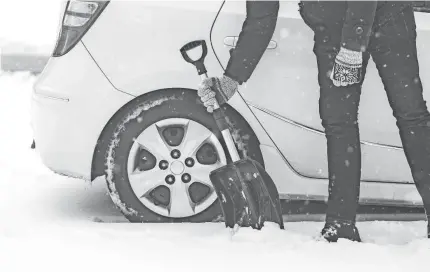  ?? ZOFF-PHOTO/GETTY IMAGES ?? A shovel can come in handy, and and bag of grit (sand, salt, cat litter) can help tires on icy surfaces.