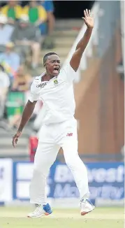  ?? Picture: AFP ?? GOTCHA!: Kagiso Rabada celebrates the dismissal of England’s batsman Joe Root in Cape Town