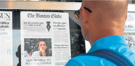  ?? ERIC BARADAT/AFP ?? ‘Jornalista­s não são o inimigo’. ‘Boston Globe’ liderou campanha com editoriais e foi seguido pelo ‘New York Times’