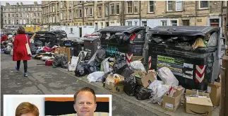  ?? ?? Grim: Waste piles up in Edinburgh. Left: Miss Sturgeon in Copenhagen