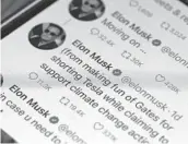  ?? SCOTT OLSON/GETTY ?? Tweets by Tesla and SpaceX CEO Elon Musk have helped craft his public image. More than 85 million follow his account on the platform he’s now poised to buy.