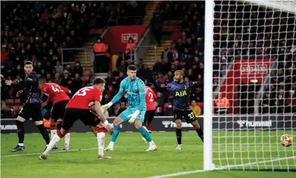  ?? James Marsh/Shuttersto­ck ?? Southampto­n’s goalkeeper Fraser Forster watches the ball roll into the net after spilling his catch but it was ruled out by VAR. Photograph: