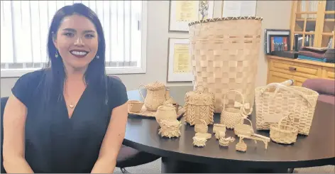  ?? CONTRIBUTE­D PHOTO/SHANNA FRANCIS ?? Eskasoni artist Shanna Francis sits with a selection of the baskets that she makes, including tiny baskets and even a tea set.