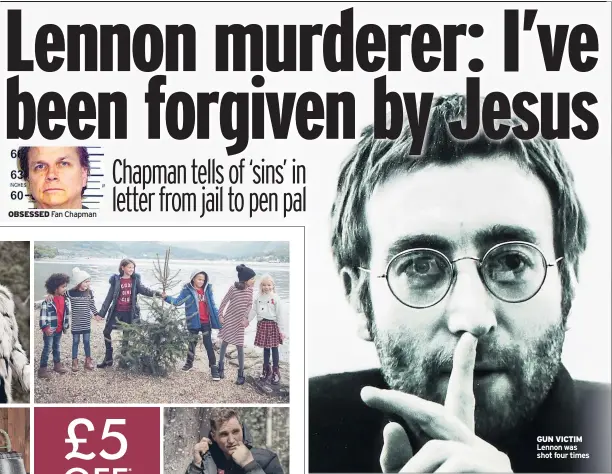  ??  ?? OBSESSED Fan Chapman GUN VICTIM Lennon was shot four times