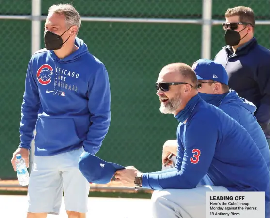  ?? JOHN ANTONOFF/SUN-TIMES ?? Cubs president Jed Hoyer (left) says he wants to have discussion­s this spring about long-term deals with his stars.