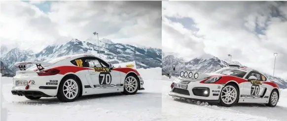  ??  ?? New Cayman GT4 rally car is ready to go in the FIA R-GT category, which takes in the Monte Carlo Rally, as well as Tarmac rounds of the WRC