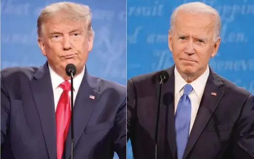  ?? GETTY IMAGES ( LEFT), AP PHOTOS ?? President Donald Trump and former Vice President Joe Biden participat­e in the second and final presidenti­al debate on Thursday.