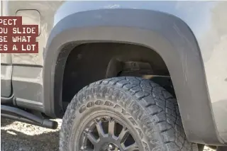  ??  ?? “THE ZR2 BISON IS EVERYTHING YOU’D EXPECTFROM AN UP FITTED COLORADO ZR2 WHEN YOU SLIDE BEHIND THE WHEEL. OFF ROAD IS OF COURSE WHAT THIS TRUCK IS BUILT FOR, AND IT HANDLES A LOT OF OBSTACLES AND TERRAIN WITH EASE.” Cutsom wide fender flares surround theBison.