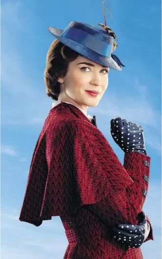  ?? DISNEY ?? Mary Poppins Returns is a new adventure with the practicall­y perfect nanny, played by Emily Blunt. The movie, out Dec. 19, is one of many December releases sure to draw audiences to cinemas this holiday season.