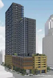  ?? Courtesy of Weston Urban ?? Renderings show the residentia­l tower Weston Urban plans to build at 305 Soledad St. downtown.