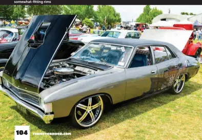  ??  ?? The blue oval got in on the act, with a ’73 Falcon showing off some serious artwork sitting over these somewhat-fitting rims