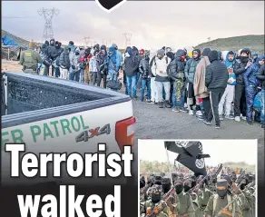  ?? ?? POROUS: Asylum-seekers wait in line at the US-Mexico border to be processed and screened for terrorist ties. One reported member of Somalia’s al-Shabaab (inset) was somehow waved through, but was later arrested.