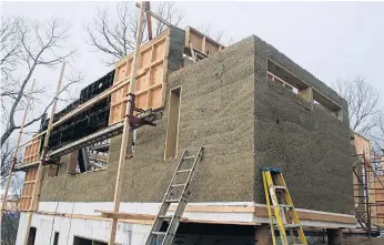  ??  ?? JOISTS NOT JOINTS: Nauhaus in Asheville, North Carolina, is believed to be the first American home built using hempcrete, made with the woody, balsa-like interior of the ‘Cannabis sativa’ plant.