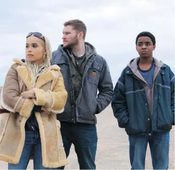  ?? LIONSGATE ?? Zoe Kravitz, left, Jack Reynor and Myles Truitt star in the new fantasy, sci-fi flick Kin.