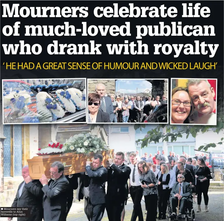  ??  ?? ● Mourners say their farewells to Alun Williams (top right)