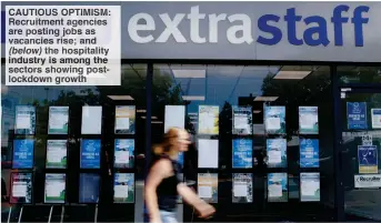  ?? ?? CAUTIOUS OPTIMISM: Recruitmen­t agencies are posting jobs as vacancies rise; and (below) the hospitalit­y industry is among the sectors showing postlockdo­wn growth