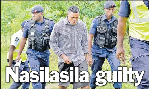  ?? Picture: BALJEET SINGH ?? Former national 7s rep Amenoni Nasilasila escorted by police outside the High Court in Lautoka yesterday.