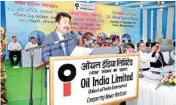  ??  ?? Oil India Ltd Chairman & Managing Director Utpal Bora addressing shareholde­rs at the company's 58th AGM at Duliajan, Assam