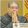  ?? PHOTOS BY JOSH BACHMAN/LAS CRUCES SUN-NEWS ?? LEFT: Judge Conrad Perea of the 3rd Judicial District Court listens to arguments on dropping both first- and second-degree murder charges against Chan.