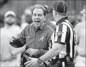  ?? AP/DAVID GOLDMAN ?? has maintained respect for Arkansas State heading into today’s game with the Red Wolves at Bryant-Denny Stadium in Tuscaloosa, Ala.