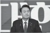  ?? KYODO NEWS Sipa USA ?? South Korean President Yoon Suk Yeol will have to fill out the remainder of his term with a parliament run by the opposition party.