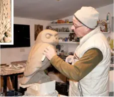  ??  ?? Bath sculptor, Alan Dun, at work taking inspiratio­n from the carving in the Roman Baths Temple.