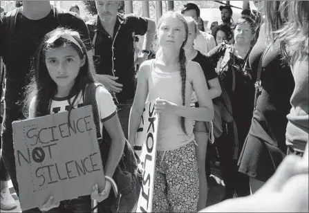  ?? Spencer Platt Getty Images ?? CLIMATE ACTIVIST
Greta Thunberg, 16, shown at the U.N. in August, has inspired tens of thousands globally. She shuns air travel.