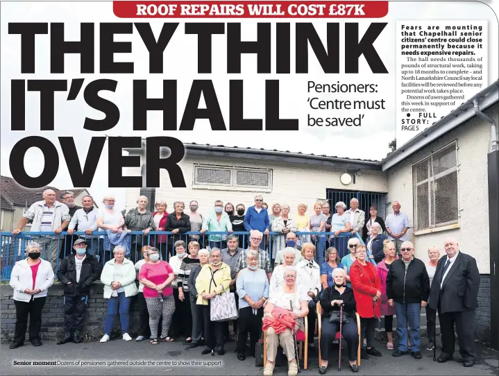  ??  ?? Senior moment Dozens of pensioners gathered outside the centre to show their support