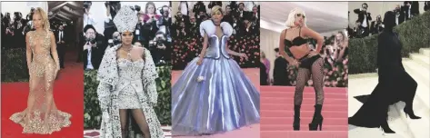  ?? AP PHOTO ?? This combinatio­n of photos shows (from left) Beyonce at The Met Gala in 2015, Rihanna at the gala in May 2018, Zendaya and Lady Gaga at the gala in 2019, and Kim Kardashian at the gala in 2021, in New York.