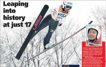  ??  ?? YOUNG BLOOD: Sara Takanashi of Japan competes during the FIS Women’s Ski Jumping World Cup Zao on Sunday in Yamagata, Japan.