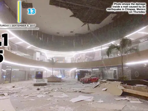  ??  ?? Photo shows the damage inside a mall caused by an earthquake in Chiapas, Mexico on Thursday.