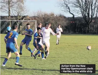  ??  ?? Action from the New Hartley-Spennymoor clash - Hartley in the white strip