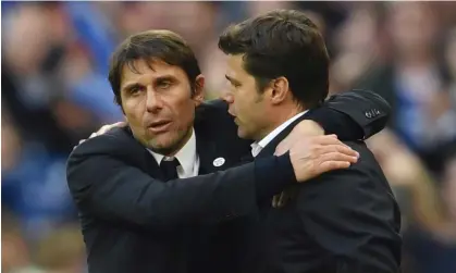  ?? Laurence Griffiths/Getty Images ?? Antonio Conte (left) with Mauricio Pochettino after his Chelsea side had played Pochettino’s Tottenham in April 2017. Photograph: