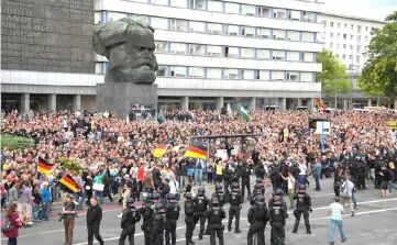  ?? — Reuters photo ?? File photo shows right-wing supporters protest against foreigners after a German man was stabbed last weekend in Chemnitz, Germany.