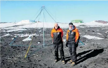  ??  ?? Dr James Brundell (right) and Myles Thayer recently replaced an old antenna at Scott Base.