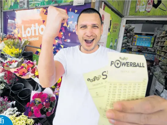  ?? Photo / Jason Oxenham ?? Pierre Philip makes sure he’s in to win the big $50m Lotto Powerball jackpot with a trip to the Kensington Dairy in Balmoral.