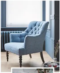  ??  ?? Decorating with blue creates a feeling of tranquilli­ty and calm. Juliette chair in Coniston Blue, £1,146.