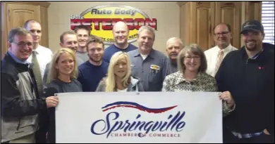  ??  ?? The Springvill­e Chamber of Commerce recently honored Dale Peterson Auto Body in Springvill­e as the chamber’s April Business of the Month.