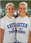  ?? JEFF DEWEES - FOR DIGITAL FIRST MEDIA ?? Exeter’s Alexis Cramer, left, and Corinne Grohoski placed second in the District 3-AAA doubles tournament last weekend.