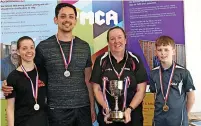  ?? ?? Mixed doubles runners-up Robin Francis and Kira Khorohilov­a, left, with winners Lesley Slack and Jake Davidson