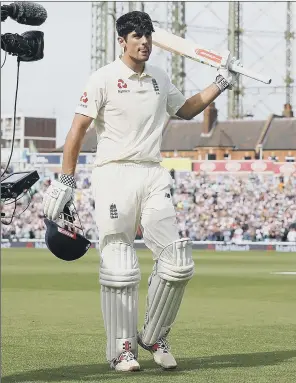  ??  ?? OUT AND OVER: Alastair Cook acknowledg­es the crowd’s ovation in the match with India at The Oval where he ended his England Test career as he had begun it, with a century.