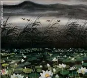  ??  ?? Lin Fengmian (-), Vol d’oies sauvages au dessusd’un lac aux roseaux. Aquarelle, encre et gouache sur papier,  x , cm. Estimation :   -   €.