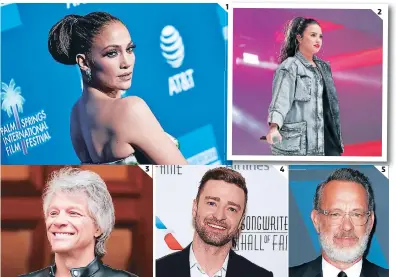  ??  ?? (1) Jennioer López tendrá un número musical orente Al Capitolio. (2) Demi Lovato Conprmó Con entusiasmo su participac­ión en el show. (3) Jon Bon Jovi es otro de los Artistas en lista. (4) Justin Timberlake también hará una Actuación en vivo. (5) El programa que reunirá A los oamosos será Conducido por Tom Hanks.