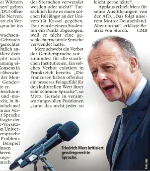  ??  ?? Friedrich Merz kritisiert gendergere­chte Sprache.