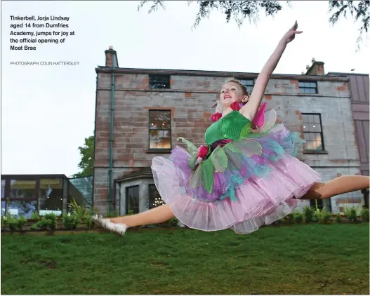  ?? PHOTOGRAPH: COLIN HATTERSLEY ?? Tinkerbell, Jorja Lindsay aged 14 from Dumfries Academy, jumps for joy at the official opening of Moat Brae