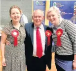  ??  ?? Albert Owen with daughters Fiona and Rachel following his win