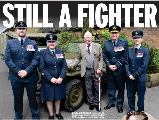  ?? ?? LOYAL AIR FORCE Derrick with Air Commodore Simon Harper and other RAF members at his birthday party