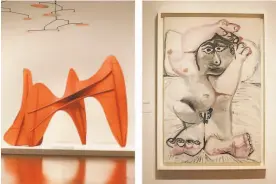  ?? Photos by Lea Suzuki / The Chronicle ?? Alexander Calder’s “La Grande Vitesse” (1969), left, is a complement to Pablo Picasso’s “Nu couche (Reclining Nude)” (1967), at the de Young Museum.