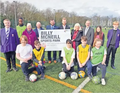  ?? ?? Kicking off The state-of-the-art sports pitch at Our Lady’s High in Motherwell named after Billy McNeill